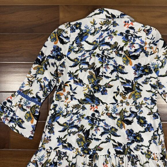 Diane Von Furstenberg Size XS White Floral Barry Gathered Poplin Midi Dress - Picture 10 of 13